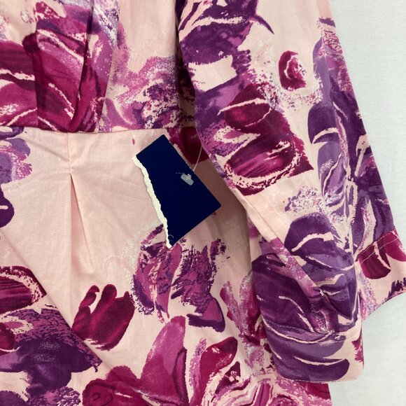 Basic Editions size 3X Pink Purple Floral 3/4 Sleeve Baby Doll Button Up Preppy - Picture 3 of 9
